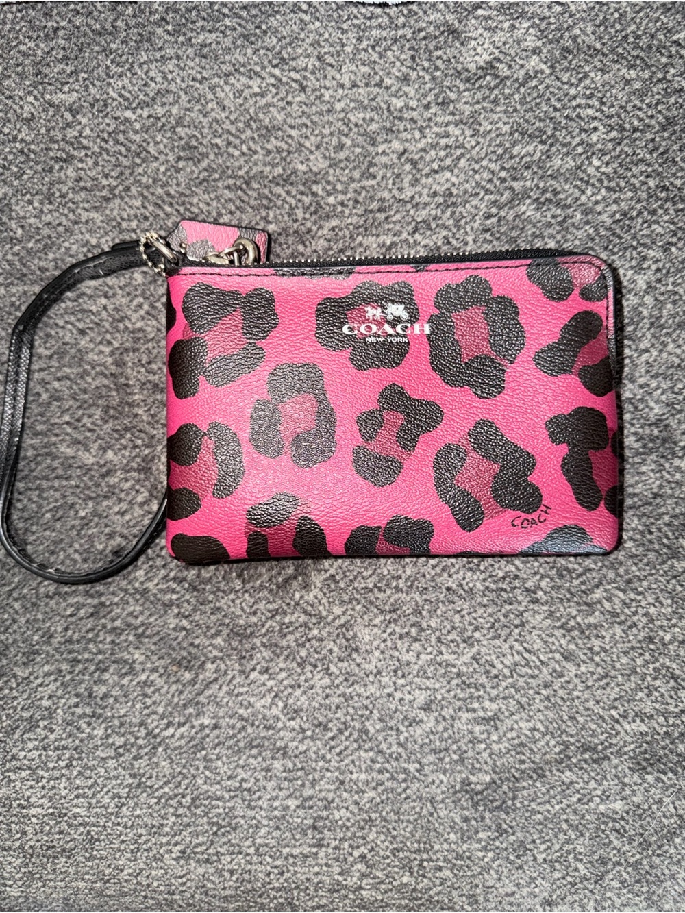 Coach Pink Leopard Print Wristlet Wallet Clutch